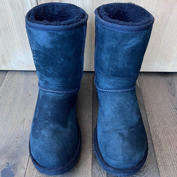 UGG Australia Classic Short Sheepskin Suede Boots Black Size 6 Winter - Picture 3 of 6